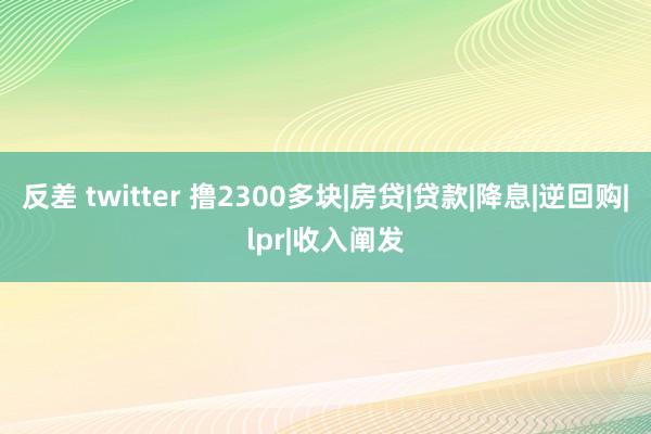 反差 twitter 撸2300多块|房贷|贷款|降息|逆回购|lpr|收入阐发