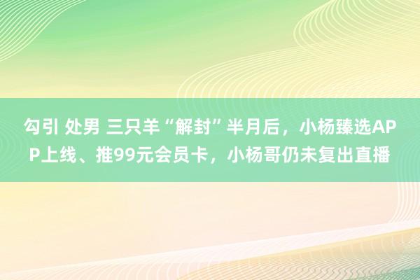 勾引 处男 三只羊“解封”半月后，小杨臻选APP上线、推99元会员卡，小杨哥仍未复出直播